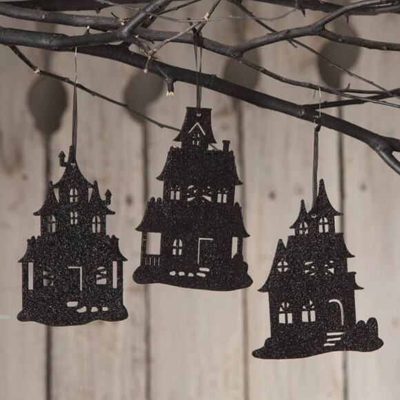 Bethany Lowe set of 3 Haunted House silhouette ornaments New Halloween - Picture 1 of 1